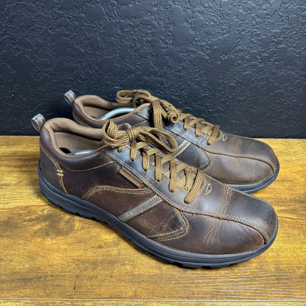 Skechers Relaxed Fit 64224 Brown Leather Oxford Shoes Mens Size‎ 12